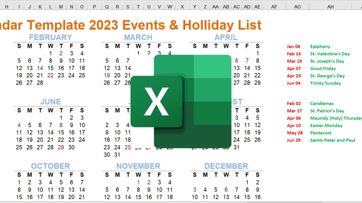 Download Printable Excel Calendar Template 2023 With Events And Holiday